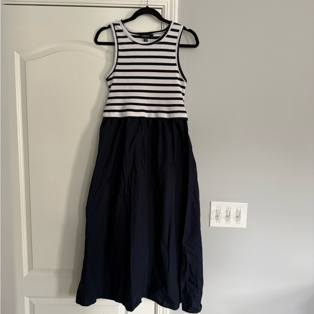 Ellen Tracy Navy and White Striped Mixed Media Dress